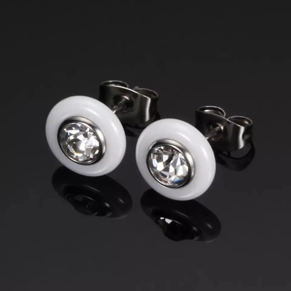 NEW White Solitaire Diamond Ceramic‎ Stud Earrings